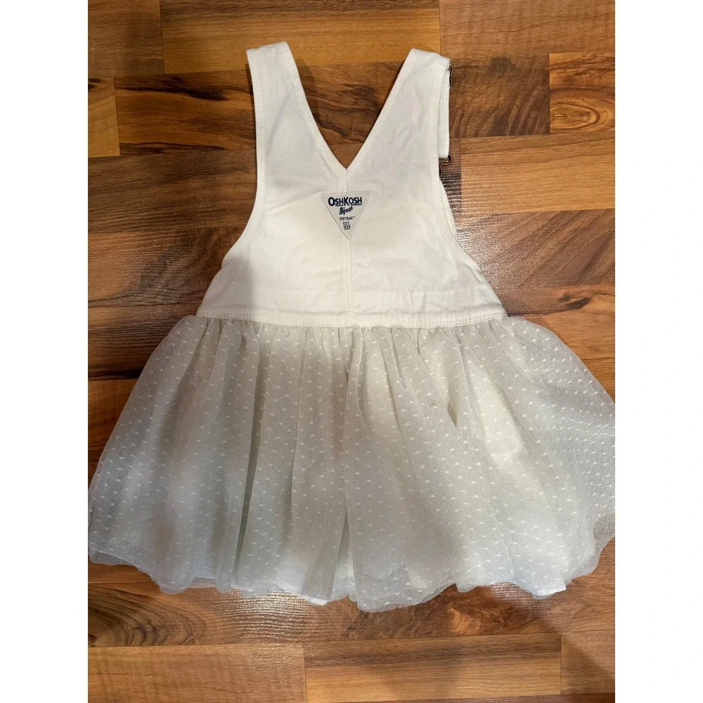 OshKosh B'gosh Overall Dress Toddler 2T White Tulle Sparkle Point Desprit